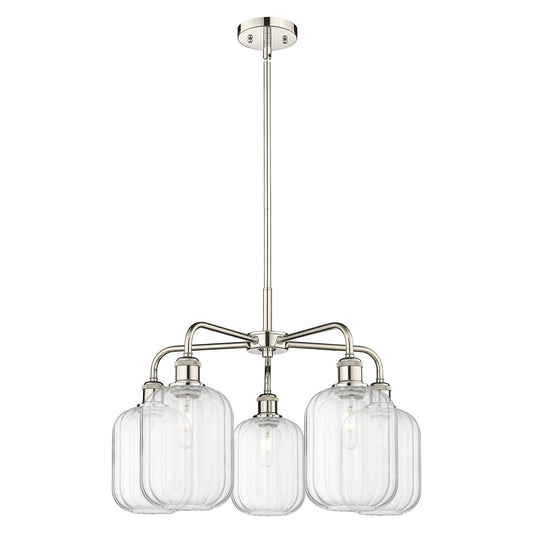 Innovations Preston Cylinder 25in 5-Light Chandelier | Industrial Polished Nickel and Clear Glass | Dining Room & Living Room | Model 516-5CR-PN-G460-7CL