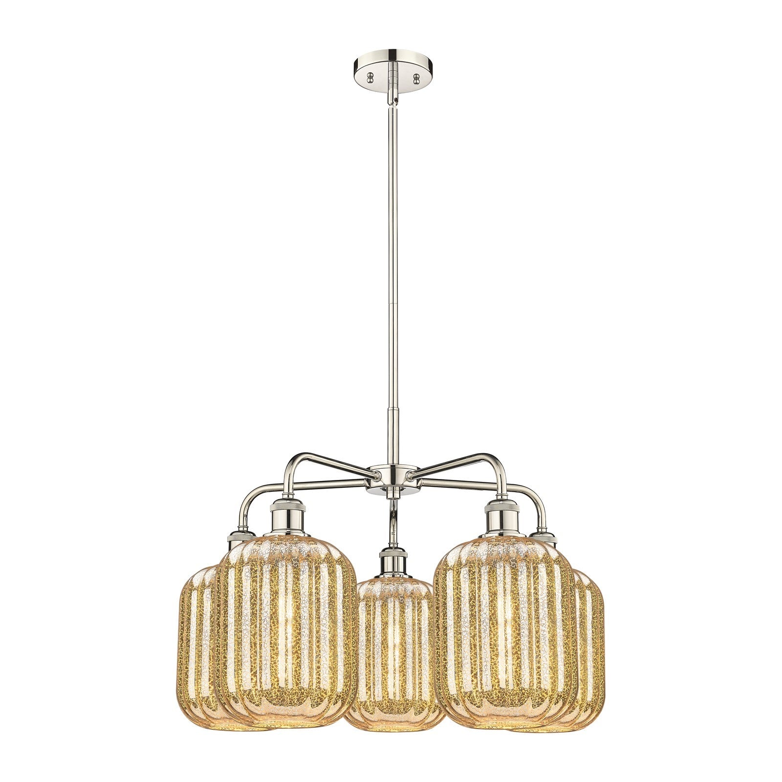 Innovations Preston Cylinder 25in 5-Light Chandelier | Industrial Polished Nickel and Mercury Glass | Dining Room & Living | Model 516-5CR-PN-G460-7ME