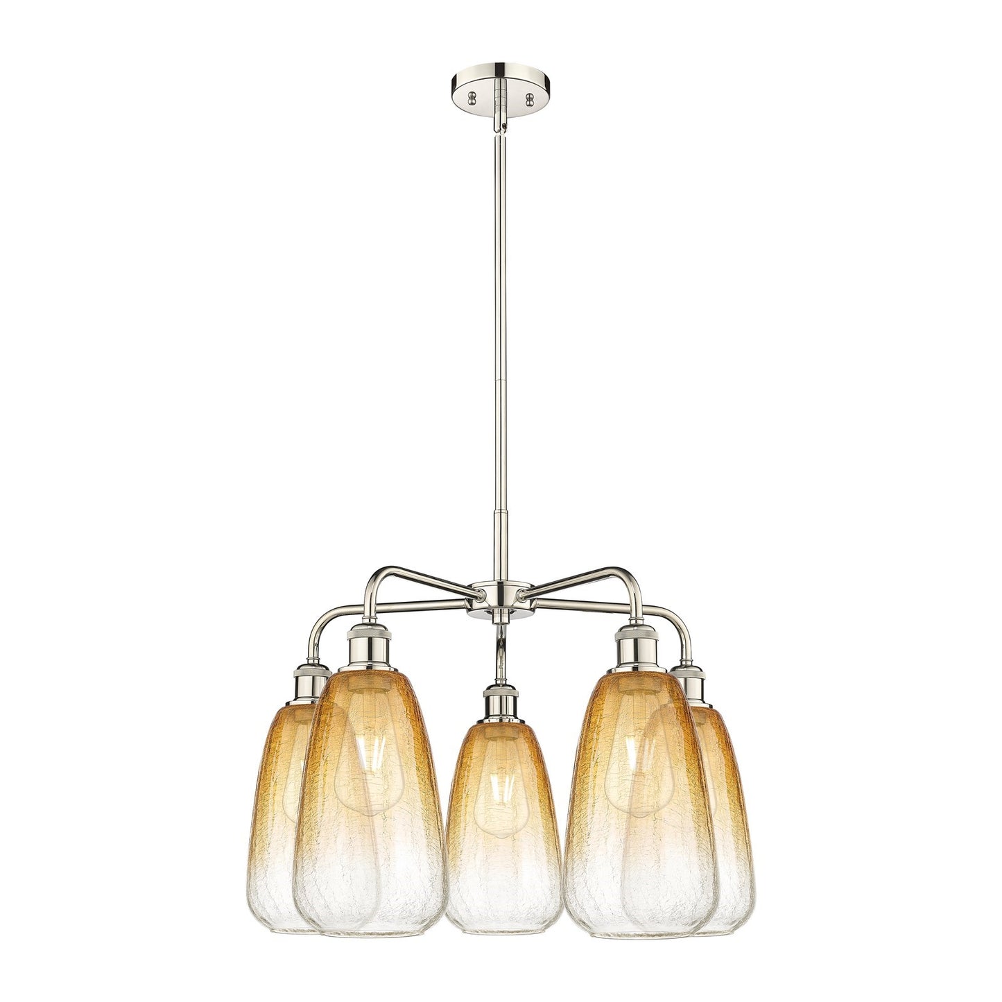 Innovations Brookhaven Almond 25in 5-Light Chandelier | Industrial Polished Nickel and Amber Glass | Dining Room & Living Room | Model 516-5CR-PN-G480-6AM