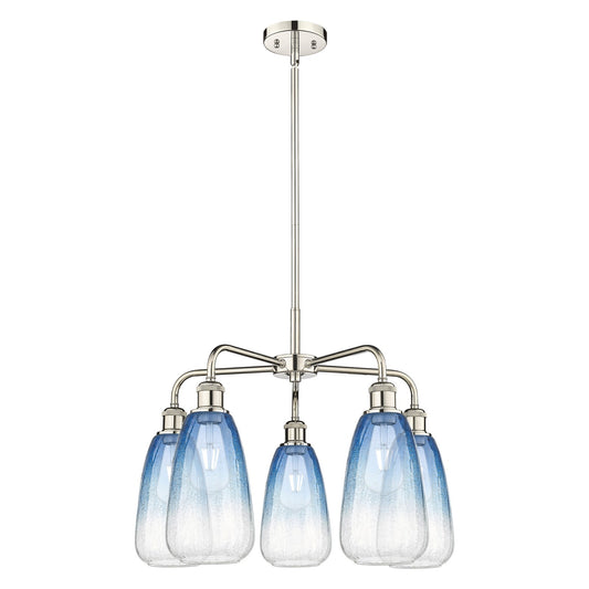 Innovations Brookhaven Almond 25in 5-Light Chandelier | Industrial Polished Nickel and Sapphire Blue Glass | Kitchen Island & | Model 516-5CR-PN-G480-6SB