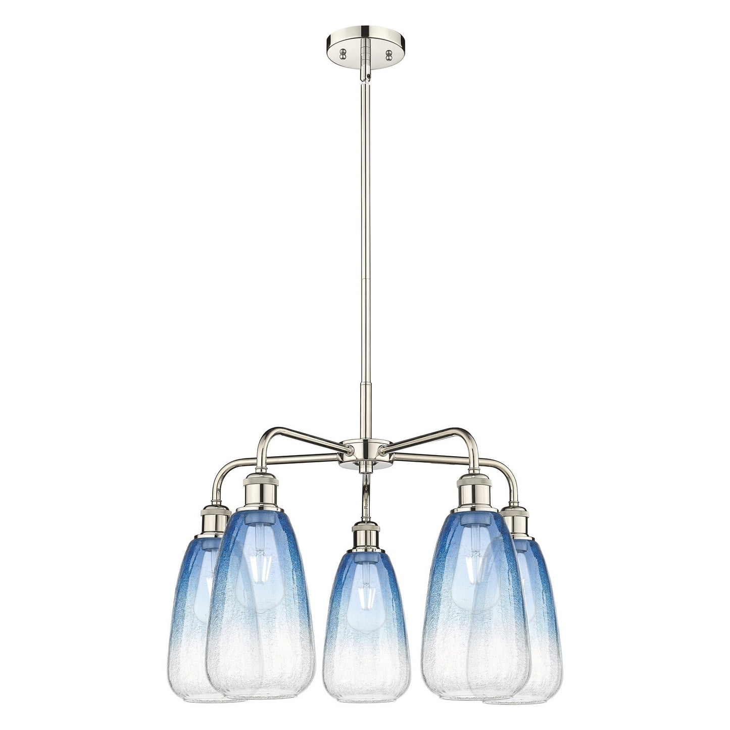 Innovations Brookhaven Almond 25in 5-Light Chandelier | Industrial Polished Nickel and Sapphire Blue Glass | Kitchen Island & | Model 516-5CR-PN-G480-6SB