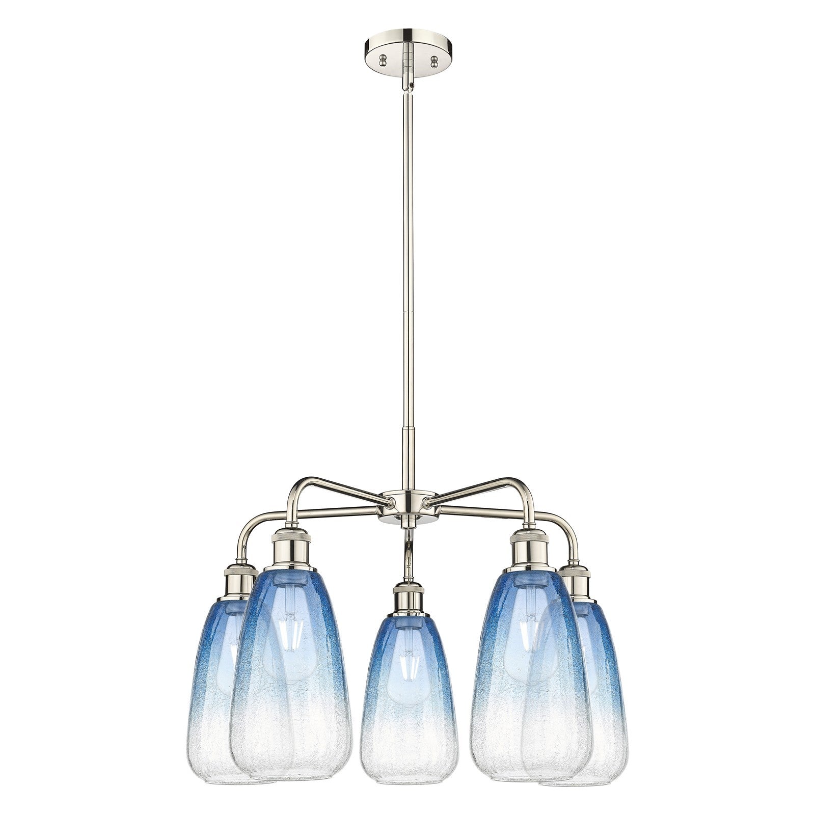 Innovations Brookhaven Almond 25in 5-Light Chandelier | Industrial Polished Nickel and Sapphire Blue Glass | Kitchen Island & | Model 516-5CR-PN-G480-6SB
