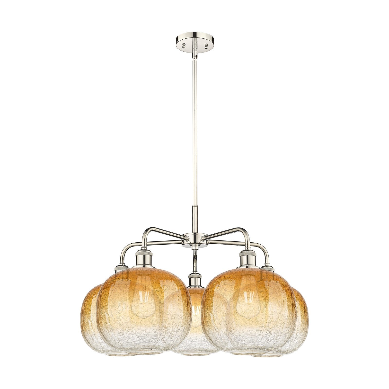 Innovations Brookhaven Sphere 29in 5-Light Chandelier | Industrial Polished Nickel and Amber Glass | Dining Room & Living | Model 516-5CR-PN-G481-10AM