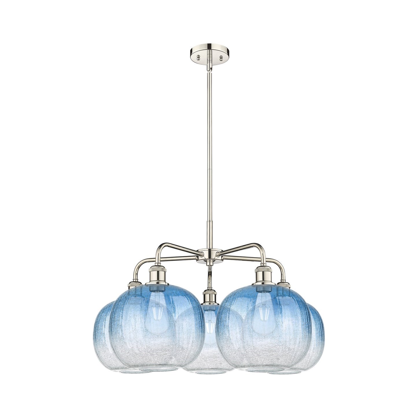 Innovations Brookhaven Sphere 29in 5-Light Chandelier | Industrial Polished Nickel and Sapphire Blue Glass | Kitchen Island & | Model 516-5CR-PN-G481-10SB