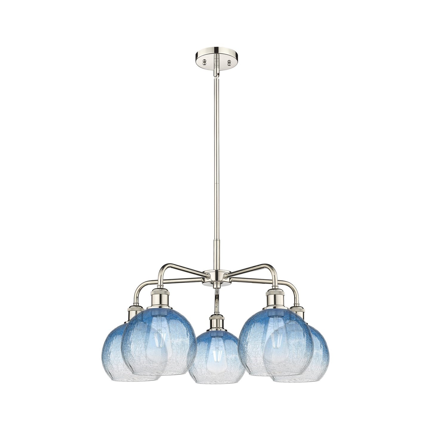 Innovations Brookhaven Globe 26in 5-Light Chandelier | Industrial Polished Nickel and Sapphire Blue Glass | Dining Room & | Model 516-5CR-PN-G483-8SB