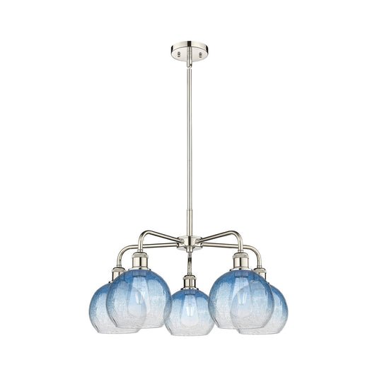 Innovations Brookhaven Globe 26in 5-Light Chandelier | Industrial Polished Nickel and Sapphire Blue Glass | Dining Room & | Model 516-5CR-PN-G483-8SB