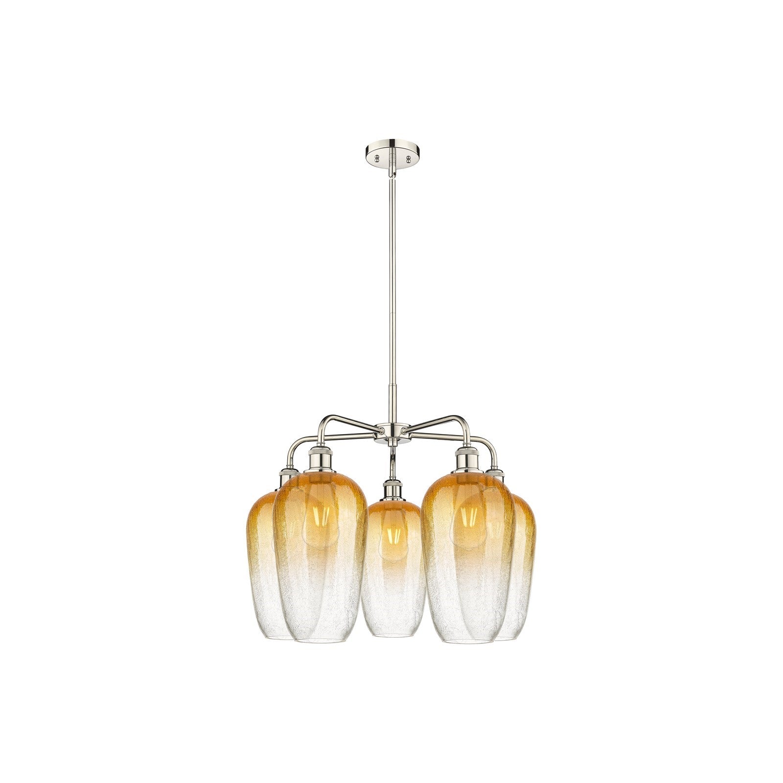 Innovations Brookhaven Flute 26in 5-Light Chandelier | Industrial Polished Nickel and Amber Glass | Dining Room & Living Room | Model 516-5CR-PN-G484-7AM