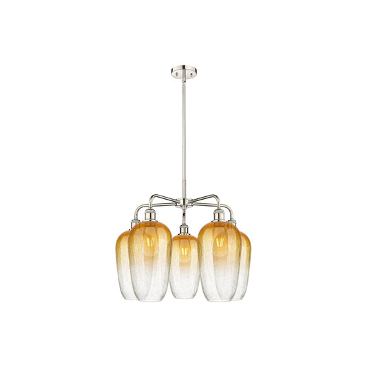 Innovations Brookhaven Flute 26in 5-Light Chandelier | Industrial Polished Nickel and Amber Glass | Dining Room & Living Room | Model 516-5CR-PN-G484-7AM