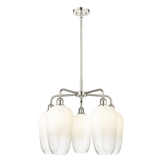 Innovations Brookhaven Flute 26in 5-Light Chandelier | Industrial Polished Nickel Steel and Opal Glass | Dining Room & Living | Model 516-5CR-PN-G484-7OP