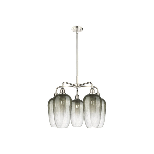 Innovations Brookhaven Flute 26in 5-Light Chandelier | Industrial Polished Nickel and Slate Glass | Dining Room & Living Room | Model 516-5CR-PN-G484-7SL