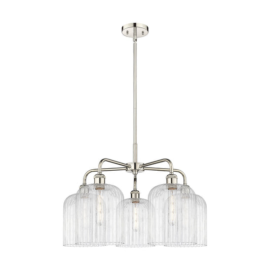 Innovations Bridal Veil 23in 5-Light Chandelier | Art Nouveau Polished Nickel Steel and Clear Ribbed Glass | Dining Room & | Model 516-5CR-PN-G559-8CL