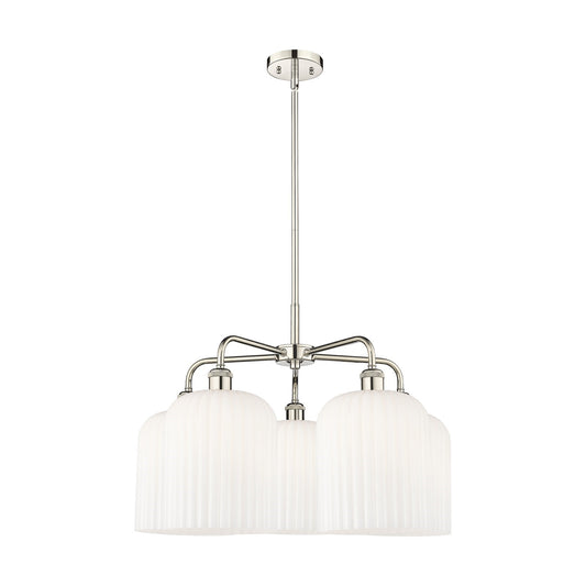 Innovations Bridal Veil 23in 5-Light Chandelier | Art Nouveau Polished Nickel and Gloss White Ribbed Glass | Dining Room & | Model 516-5CR-PN-G559-8GWH