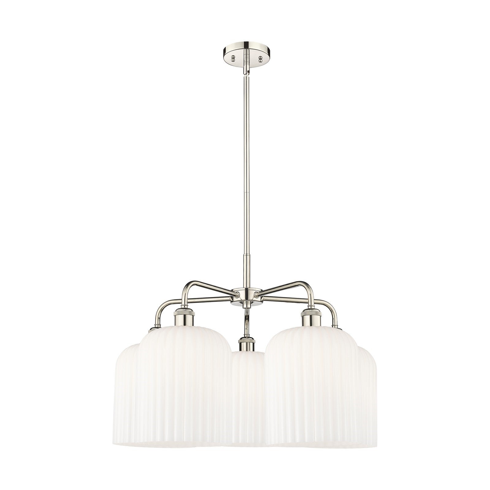 Innovations Bridal Veil 23in 5-Light Chandelier | Art Nouveau Polished Nickel and Gloss White Ribbed Glass | Dining Room & | Model 516-5CR-PN-G559-8GWH