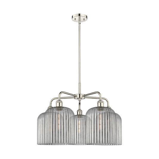 Innovations Bridal Veil 23in 5-Light Chandelier | Art Nouveau Polished Nickel and Light Smoke Ribbed Glass | Dining Room & | Model 516-5CR-PN-G559-8SM