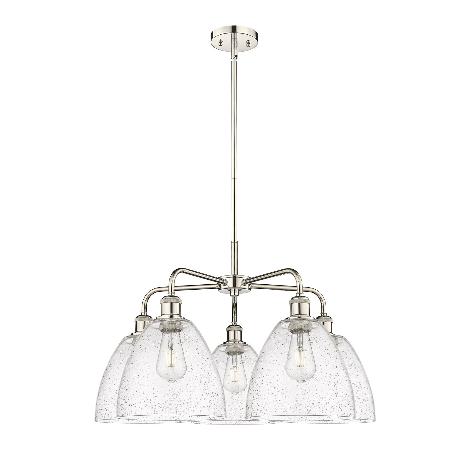 Innovations Bristol 27in 5-Light Chandelier | Industrial Polished Nickel and Seedy Glass | Dining Room & Living Room | 27 x 27 x | Model 516-5CR-PN-GBD-94
