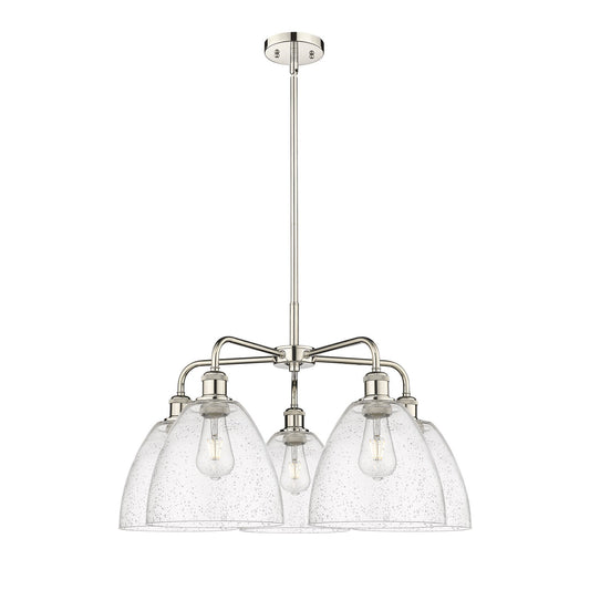 Innovations Bristol 27in 5-Light Chandelier | Industrial Polished Nickel and Seedy Glass | Dining Room & Living Room | 27 x 27 x | Model 516-5CR-PN-GBD-94