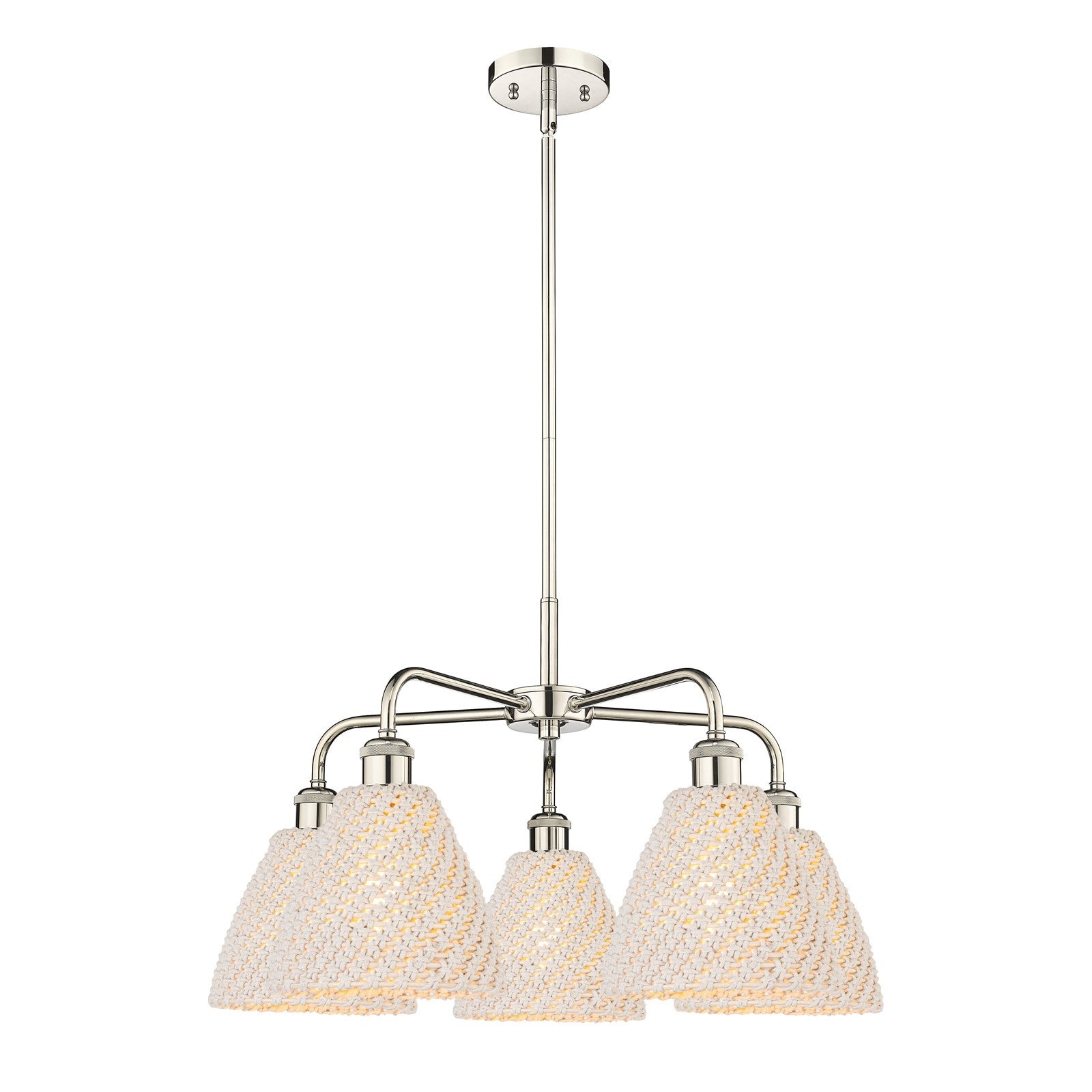 Innovations Bristol Natural 26in 5-Light Chandelier | Industrial Polished Nickel Steel and Natural Fiber Shade | Damp Rated | Model 516-5CR-PN-NBD-75-NAT