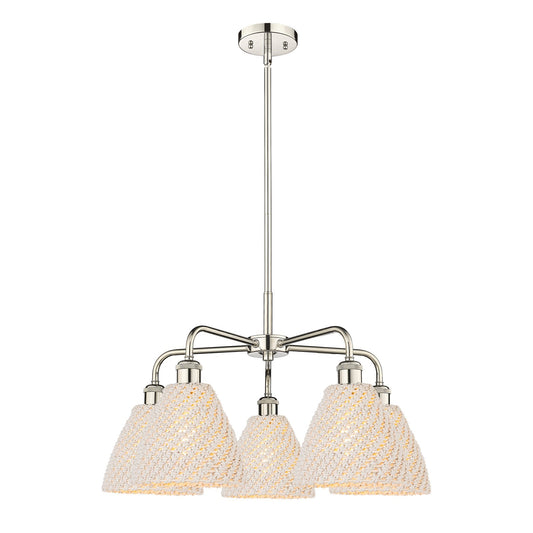 Innovations Bristol Natural 26in 5-Light Chandelier | Industrial Polished Nickel Steel and Natural Fiber Shade | Damp Rated | Model 516-5CR-PN-NBD-75-NAT