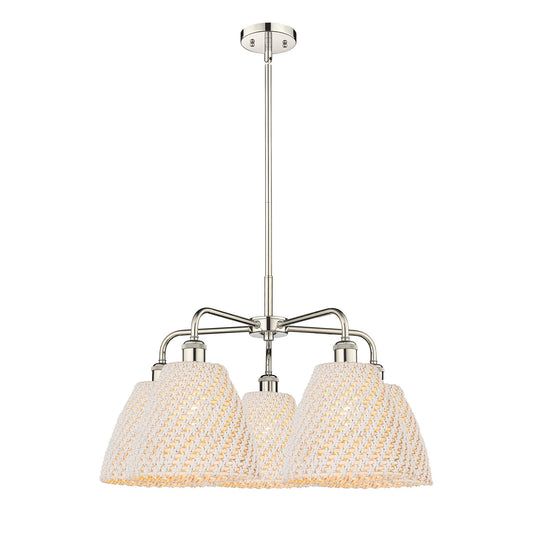 Innovations Bristol Natural 28in 5-Light Chandelier | Industrial Polished Nickel and Natural Fiber Dome Shade | Dining Room & | Model 516-5CR-PN-NBD-9-NAT
