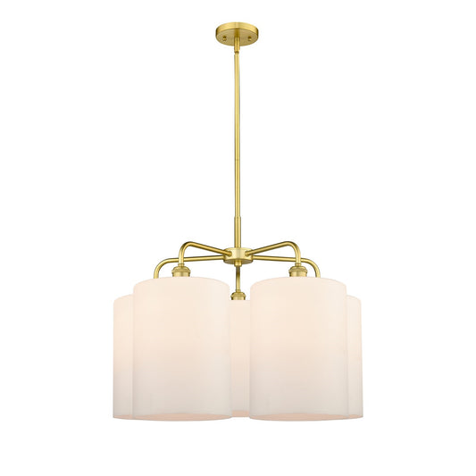 Innovations Cobbleskill 28in 5-Light Chandelier | Industrial Satin Gold and Matte White Glass | Dining Room & Living Room | 27.5 | Model 516-5CR-SG-G111-L