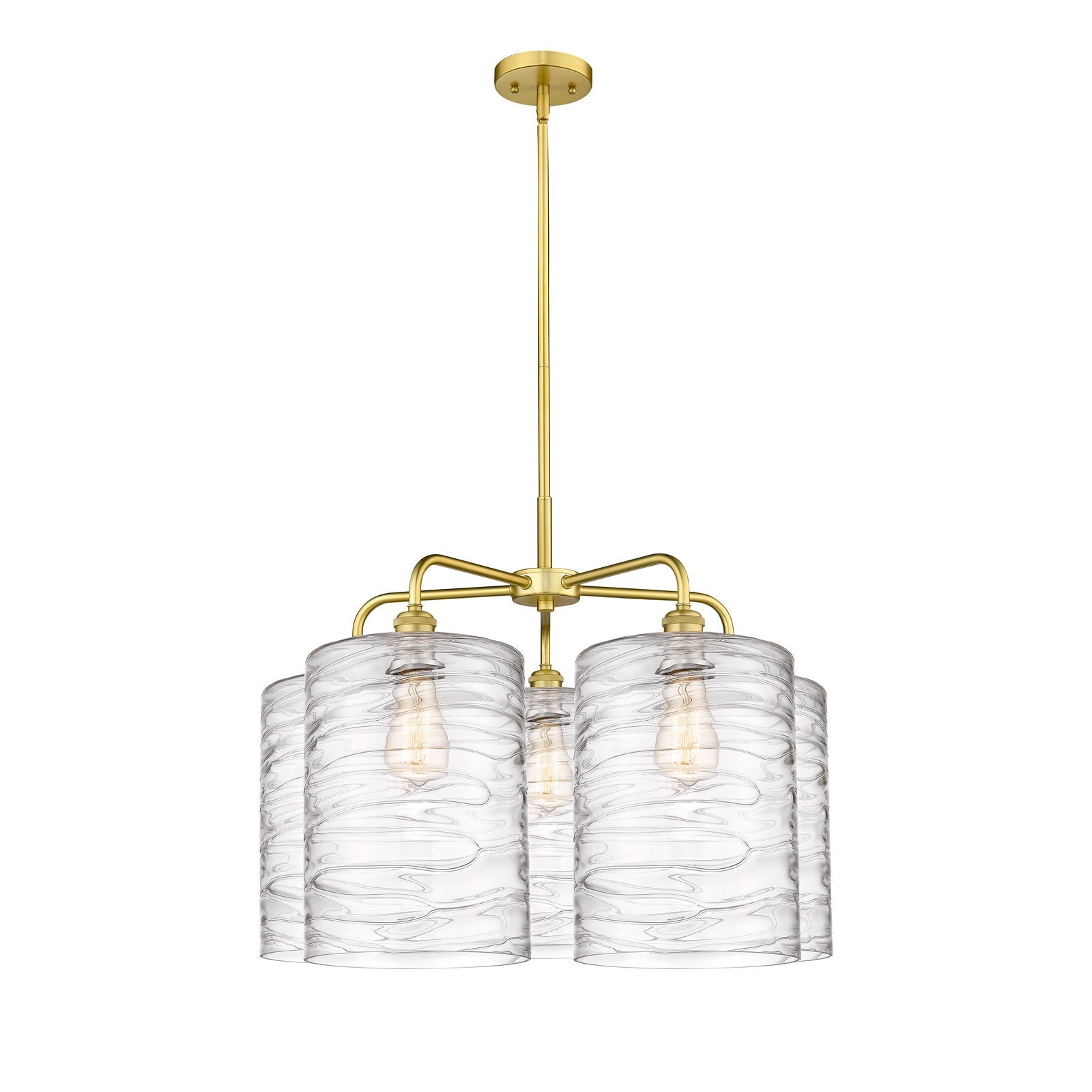 Innovations Cobbleskill 28in 5-Light Chandelier | Industrial Satin Gold Steel and Deco Swirl Glass | Dining Room & Living Room | Model 516-5CR-SG-G1113-L