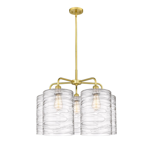 Innovations Cobbleskill 28in 5-Light Chandelier | Industrial Satin Gold Steel and Deco Swirl Glass | Dining Room & Living Room | Model 516-5CR-SG-G1113-L