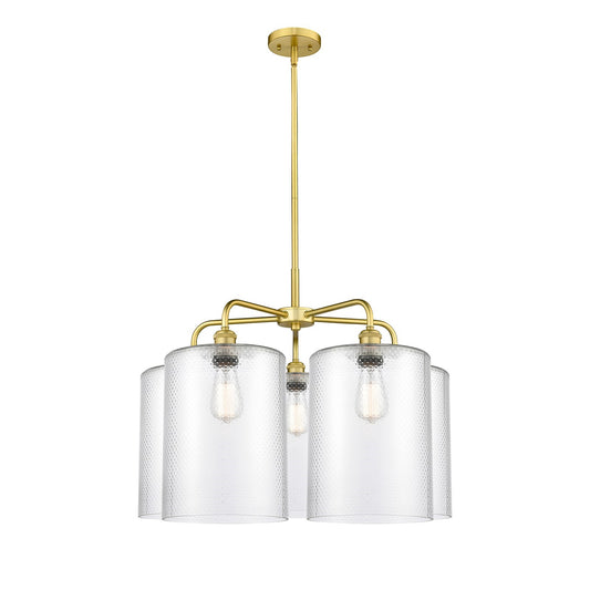 Innovations Cobbleskill 28in 5-Light Chandelier | Industrial Satin Gold Steel and Clear Glass | Dining Room & Living Room | 27.5 | Model 516-5CR-SG-G112-L