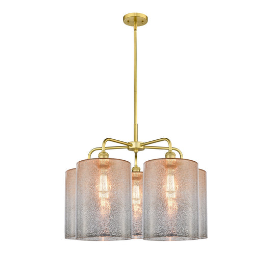 Innovations Cobbleskill 28in 5-Light Chandelier | Industrial Satin Gold Steel and Mercury Glass | Dining Room & Living Room | Model 516-5CR-SG-G116-L