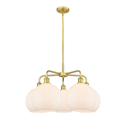 Innovations Athens 28in 5-Light Chandelier | Industrial Satin Gold and Matte White Glass | Kitchen Island & Dining Room | 28 x | Model 516-5CR-SG-G121-10