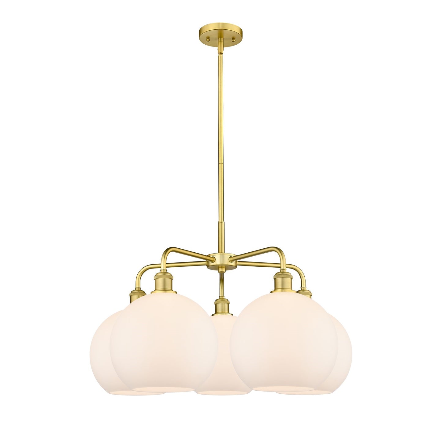 Innovations Athens 28in 5-Light Chandelier | Industrial Satin Gold and Matte White Glass | Kitchen Island & Dining Room | 28 x | Model 516-5CR-SG-G121-10