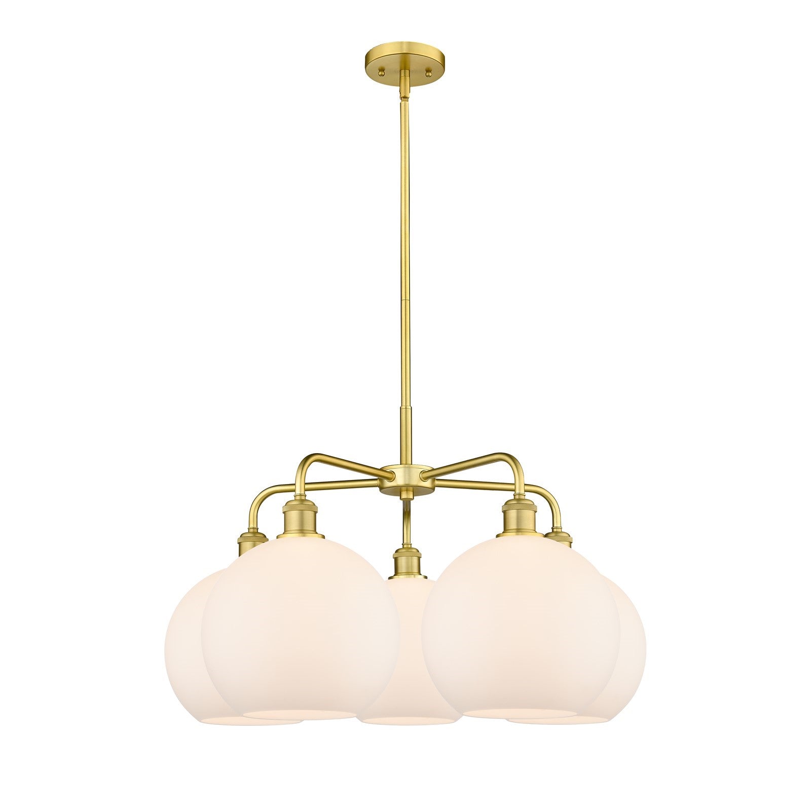 Innovations Athens 28in 5-Light Chandelier | Industrial Satin Gold and Matte White Glass | Kitchen Island & Dining Room | 28 x | Model 516-5CR-SG-G121-10