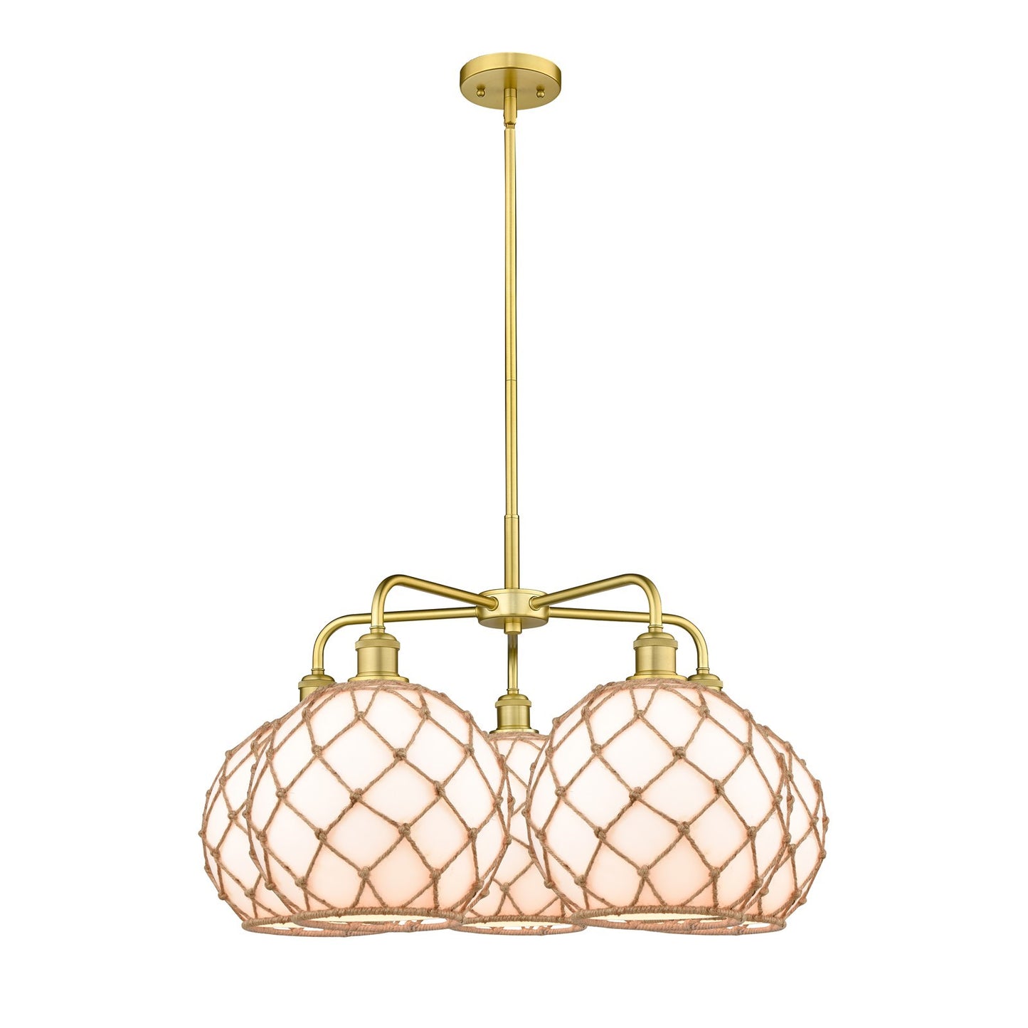Innovations Farmhouse Rope 29in 5-Light Chandelier | Industrial Satin Gold Steel and Matte White Glass with Rope | Dining | Model 516-5CR-SG-G121-10RB