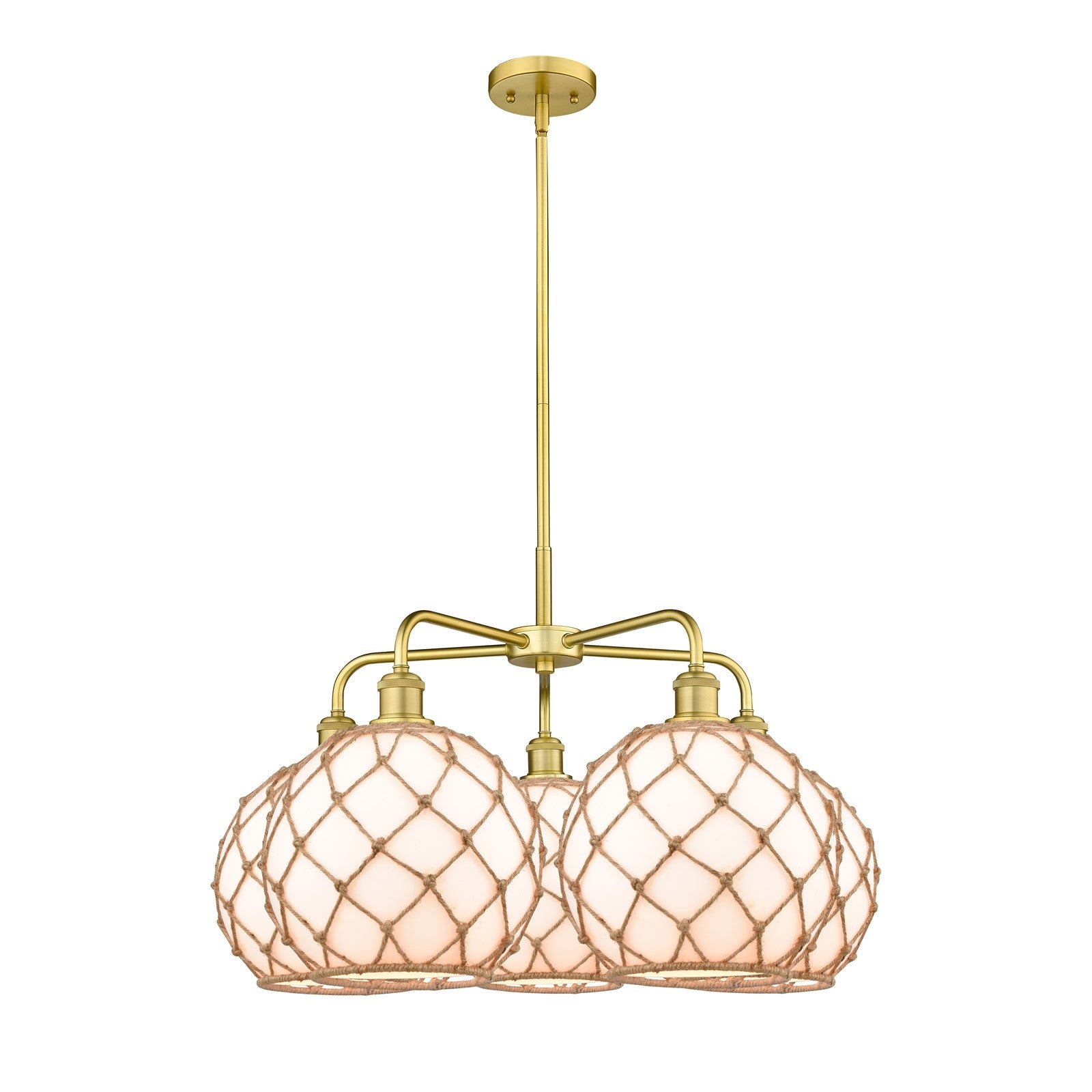 Innovations Farmhouse Rope 29in 5-Light Chandelier | Industrial Satin Gold Steel and Matte White Glass with Rope | Dining | Model 516-5CR-SG-G121-10RB