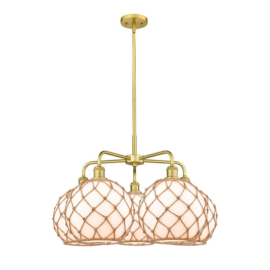 Innovations Farmhouse Rope 29in 5-Light Chandelier | Industrial Satin Gold Steel and Matte White Glass with Rope | Dining | Model 516-5CR-SG-G121-10RB
