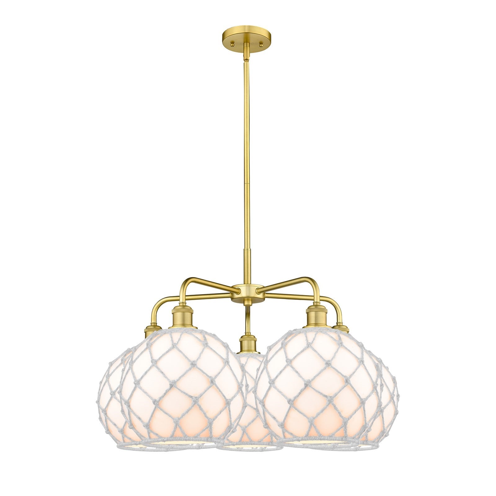 Innovations Farmhouse Rope 29in 5-Light Chandelier | Industrial Satin Gold Steel and White Glass with Rope | Dining Room & | Model 516-5CR-SG-G121-10RW