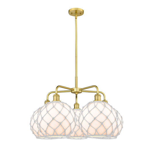 Innovations Farmhouse Rope 29in 5-Light Chandelier | Industrial Satin Gold Steel and White Glass with Rope | Dining Room & | Model 516-5CR-SG-G121-10RW