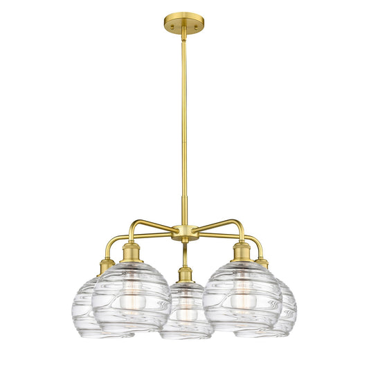 Innovations Athens Deco Swirl 27in 5-Light Chandelier | Industrial Satin Gold Steel and Clear Deco Swirl Glass | Kitchen | Model 516-5CR-SG-G1213-8CL