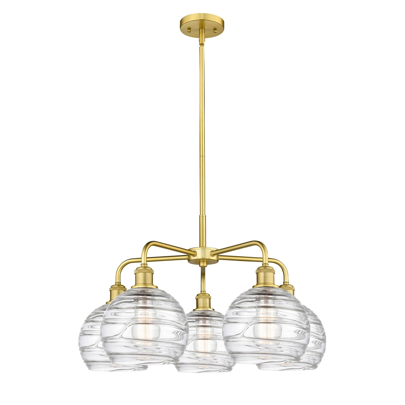 Innovations Athens Deco Swirl 27in 5-Light Chandelier | Industrial Satin Gold Steel and Clear Deco Swirl Glass | Kitchen | Model 516-5CR-SG-G1213-8CL