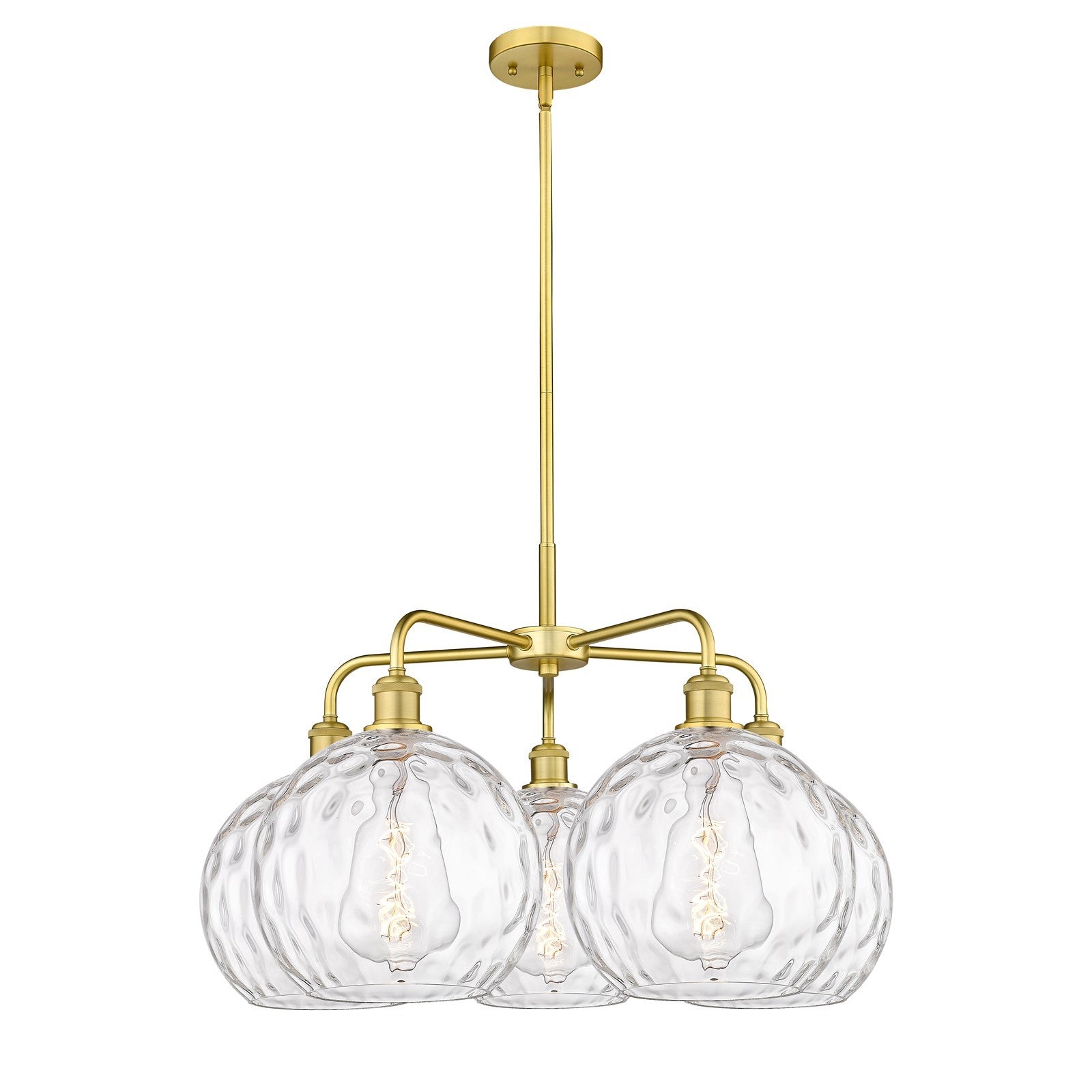 Innovations Athens Water Glass 28in 5-Light Chandelier | Industrial Satin Gold Steel and Clear Glass | Dining Room & Living | Model 516-5CR-SG-G1215-10