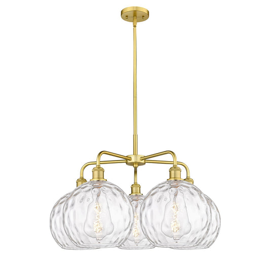 Innovations Athens Water Glass 28in 5-Light Chandelier | Industrial Satin Gold Steel and Clear Glass | Dining Room & Living | Model 516-5CR-SG-G1215-10