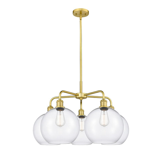 Innovations Athens 28in 5-Light Chandelier | Industrial Satin Gold and Clear Glass | Dining Room & Living Room | 28 x 28 x 17.5 | Model 516-5CR-SG-G122-10