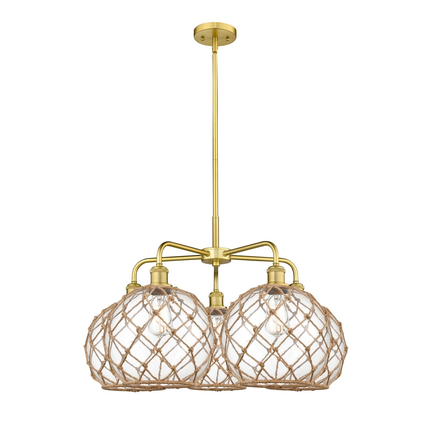 Innovations Farmhouse Rope 29in 5-Light Chandelier | Industrial Satin Gold Steel and Clear Glass | Kitchen Island & Dining | Model 516-5CR-SG-G122-10RB