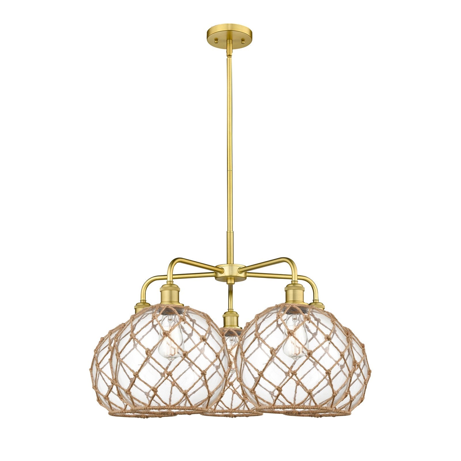 Innovations Farmhouse Rope 29in 5-Light Chandelier | Industrial Satin Gold Steel and Clear Glass | Kitchen Island & Dining | Model 516-5CR-SG-G122-10RB