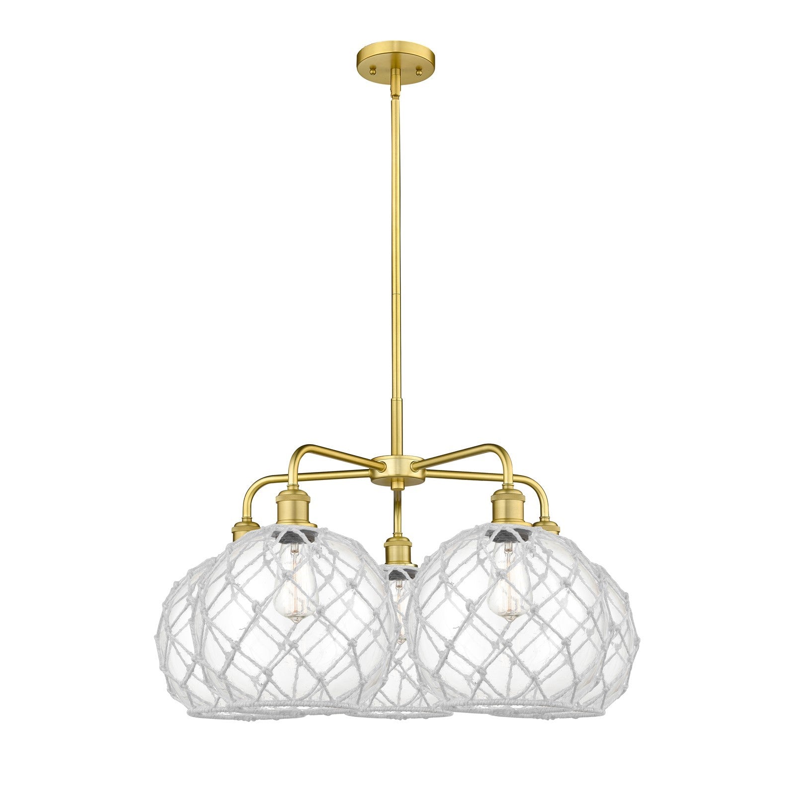 Innovations Farmhouse Rope 29in 5-Light Chandelier | Industrial Satin Gold Steel and Clear Glass with White Rope | Dining | Model 516-5CR-SG-G122-10RW
