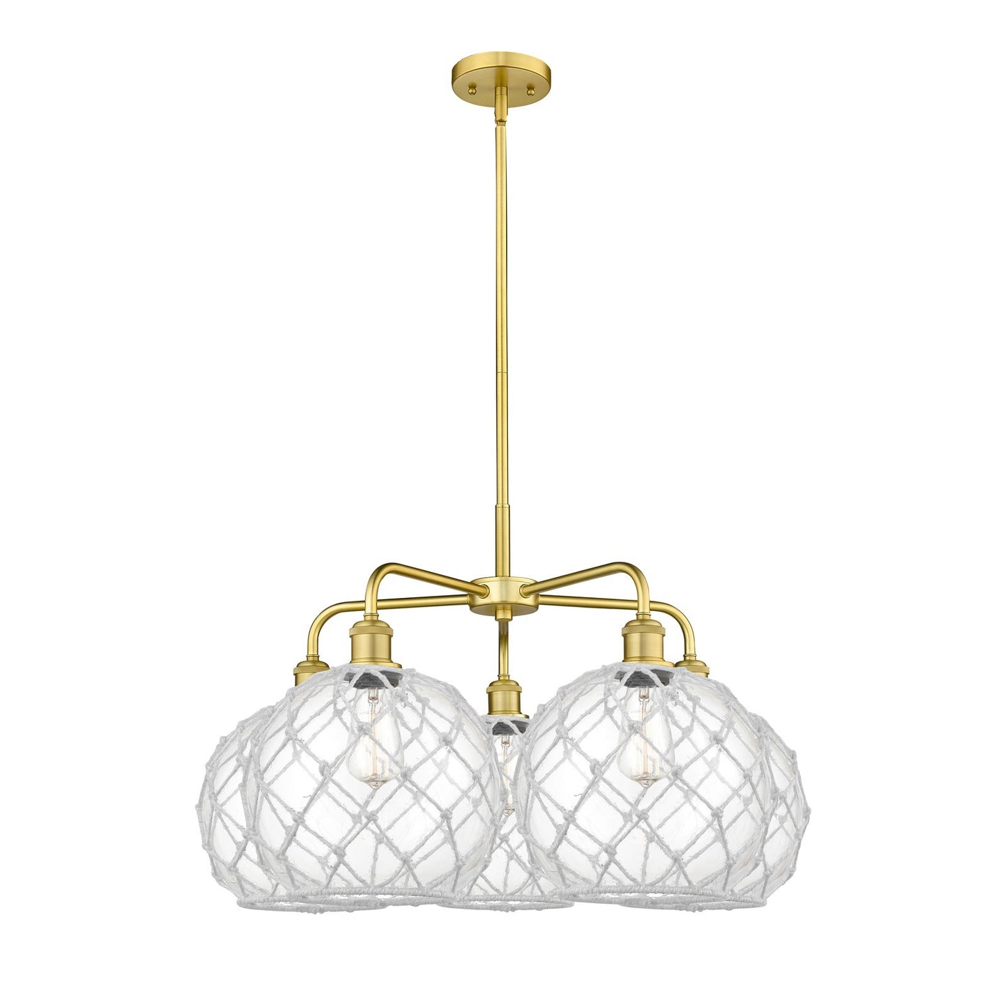 Innovations Farmhouse Rope 29in 5-Light Chandelier | Industrial Satin Gold Steel and Clear Glass with White Rope | Dining | Model 516-5CR-SG-G122-10RW