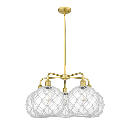 Innovations Farmhouse Rope 29in 5-Light Chandelier | Industrial Satin Gold Steel and Clear Glass with White Rope | Dining | Model 516-5CR-SG-G122-10RW