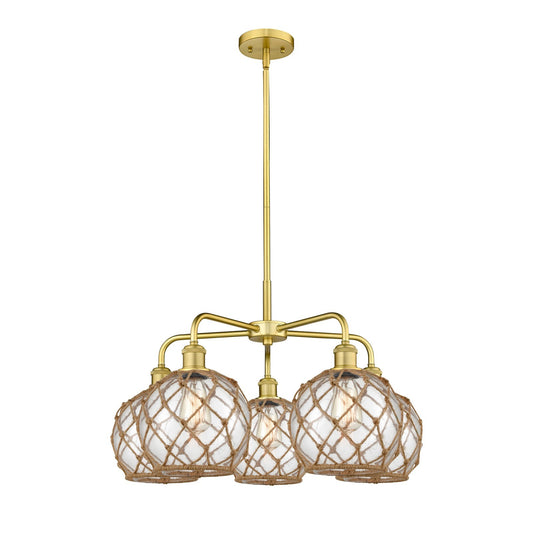 Innovations Farmhouse Rope 27in 5-Light Chandelier | Industrial Satin Gold Steel and Clear Glass with Brown Rope | Dining Room | Model 516-5CR-SG-G122-8RB
