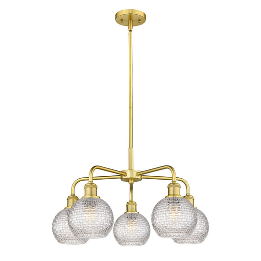 Innovations Athens 24in 5-Light Chandelier | Modern Farmhouse Satin Gold Steel and Clear Basket Weave Glass | Dining Room & | Model 516-5CR-SG-G122C-6CL