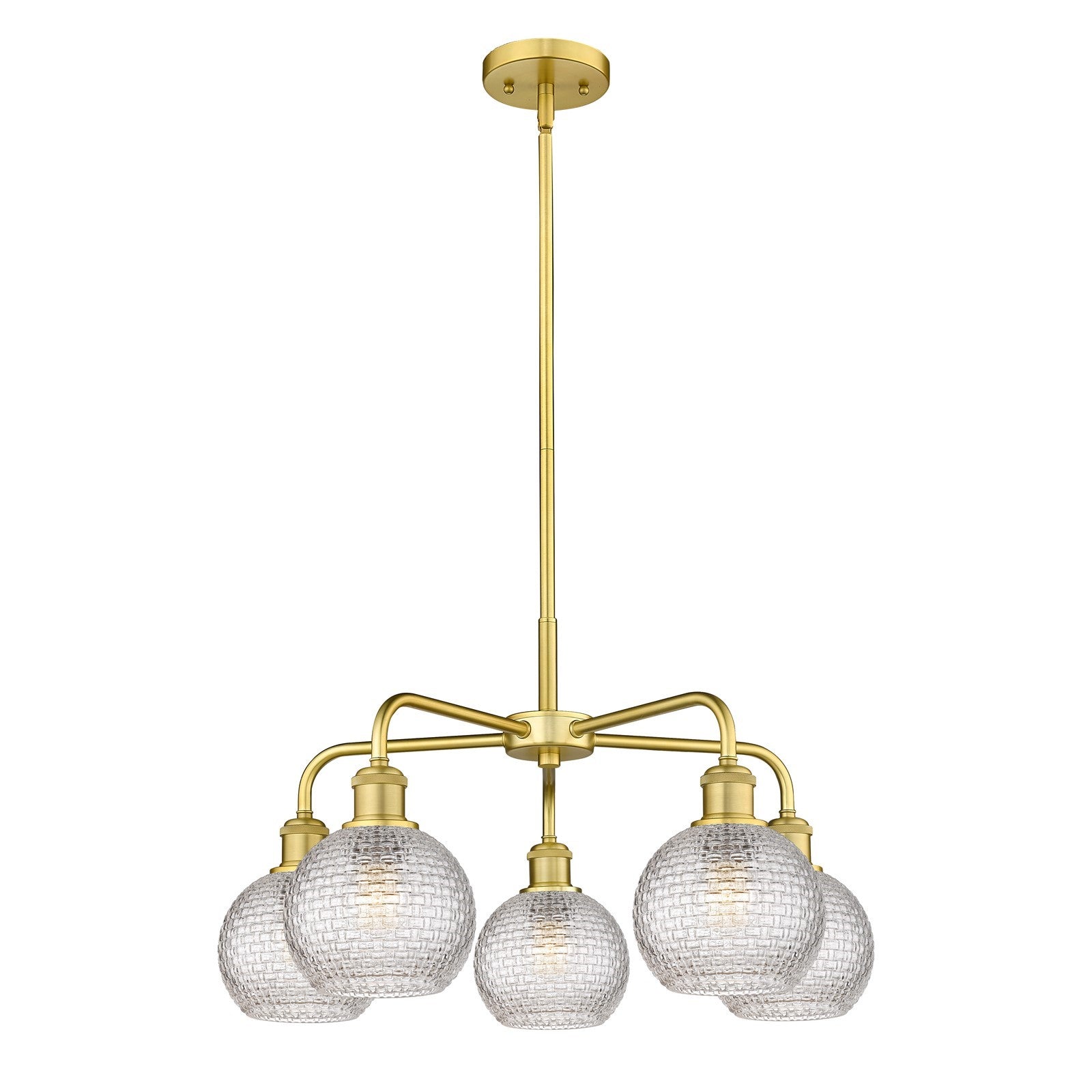 Innovations Athens 24in 5-Light Chandelier | Modern Farmhouse Satin Gold Steel and Clear Basket Weave Glass | Dining Room & | Model 516-5CR-SG-G122C-6CL