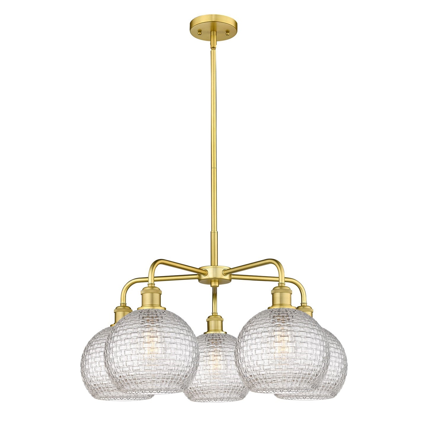 Innovations Athens 26in 5-Light Chandelier | Modern Farmhouse Satin Gold Steel and Clear Basket Weave Glass | Dining Room & | Model 516-5CR-SG-G122C-8CL